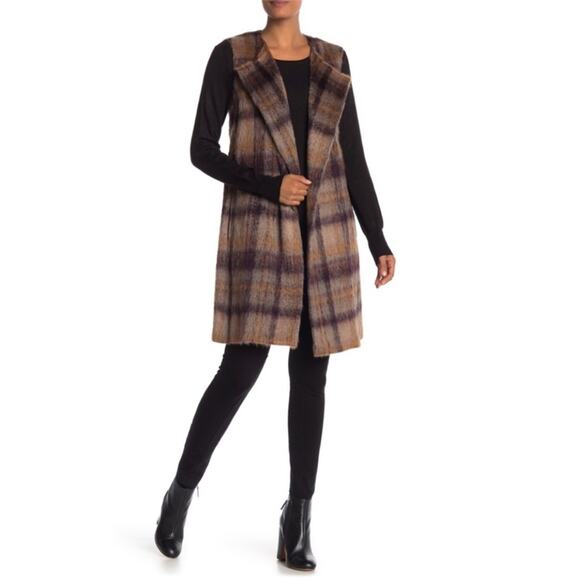 Lafayette 148 New York Tai Pavillion Brushed Plaid Alpaca Longline Vest S - Picture 2 of 12